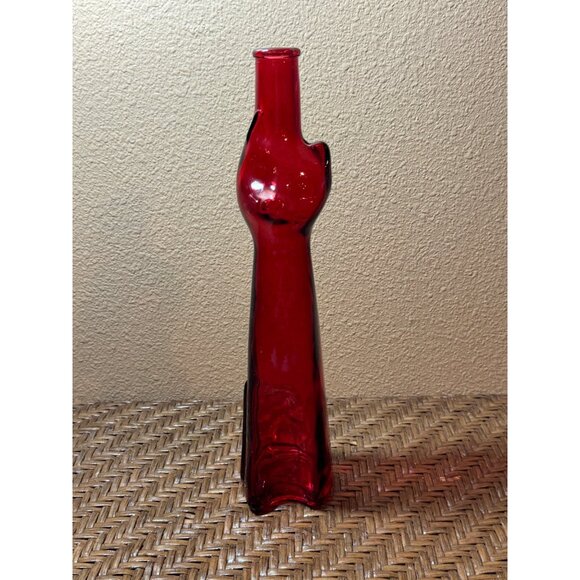 Vintage Red Glass Cat-Shaped Decanter Decorative Bottle Figurine - Picture 1 of 7